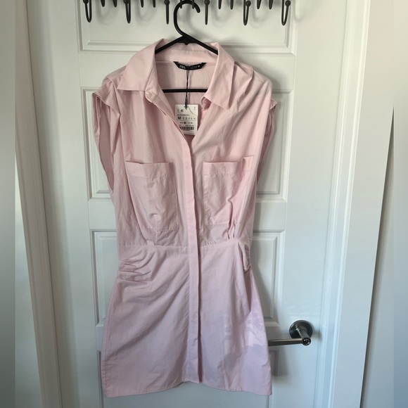 Zara Poplin Ruched Mini Dress NWT - Picture 4 of 4